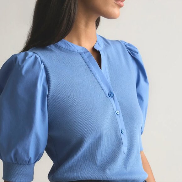 🌷 Ann Taylor LOFT Puff Sleeve Mixed Media Tee – Pink (NEW WITH TAG)🌷 - Picture 5 of 5